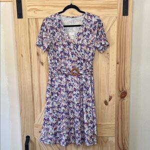 Floral Print Women's Dress with Belt